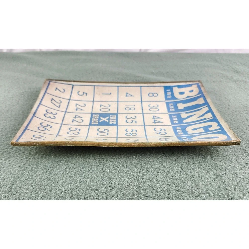Vintage Look Blue Bingo Card Side Plate Trinket Dish Passport Collection